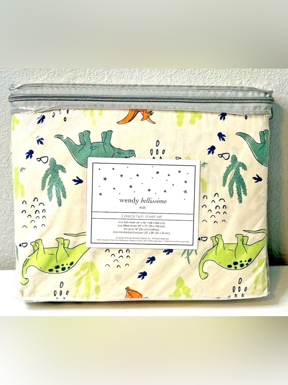 Wendy Bellissimo Colorful 3-Piece Twin Dinosaur Beige Sheet Set 100% Polyester - Picture 5 of 6